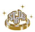 Old gold World Wonder Ring Stardom logo with moving sparkles